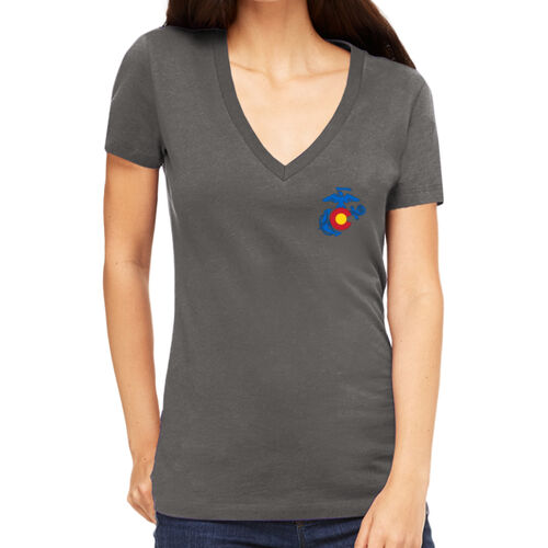 Tultex Ladies' Slim Fit Fine Jersey V-Neck-Women's RS Denver Cowboy w/Mountains Thumbnail